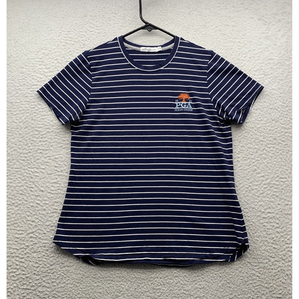 Peter Millar T-Shirt Womens Medium 2021 PGA Ocean Course Kiawah Blue Stripe Golf